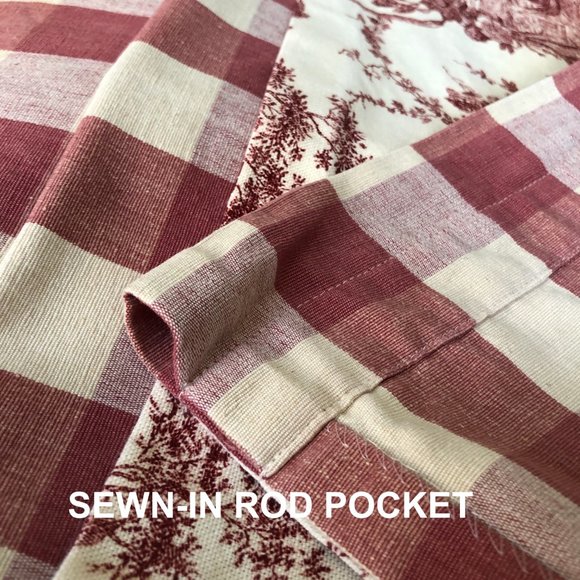 Red/Off-White Buffalo Check +Toile Door Curtain - Picture 2 of 9